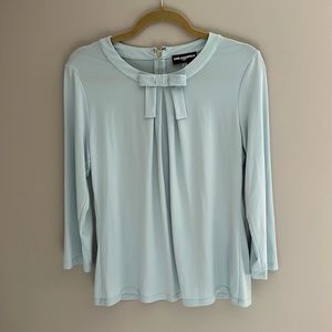 Karl Lagerfield Paris Vianne blue bow jersey top zippered work ladies M EUC